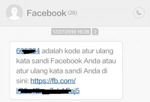 sms dari fb yang berisi kode keamanan atau kode verifikasi untuk reset sandi fb