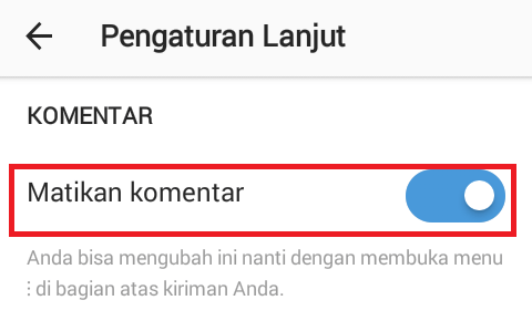 menghilangkan kolom komentar instagram