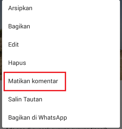 menghilangkan kolom komentar instagram