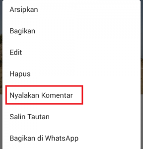 menghilangkan kolom komentar instagram
