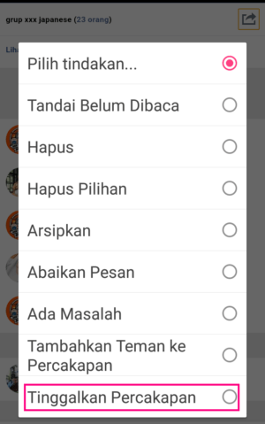 Menu pilih tindakan