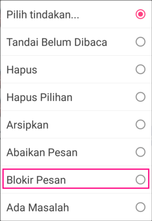 Menu pilih tindakan