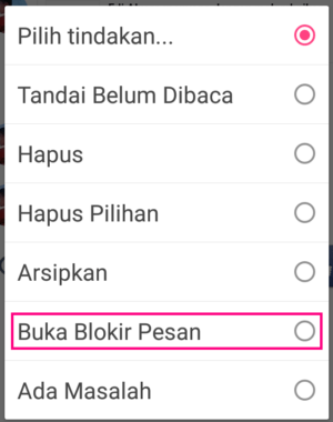 Menu pilih tindakan