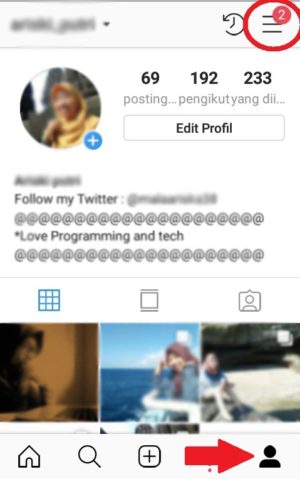 Tampilan saat berada pada tab "profile" pada Instagram