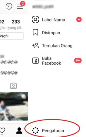 Memilih "pengaturan" untuk mencari pengaturan "Privasi dan Keamanan" di Instagram