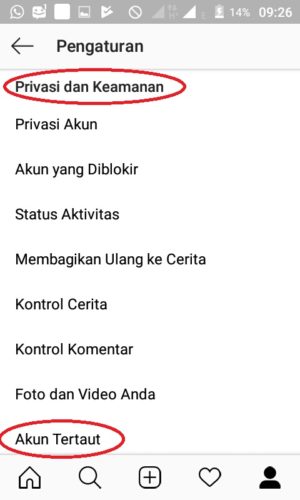 Tampilan pengaturan mengenai “Privasi dan Keamanan” pada Instagram
