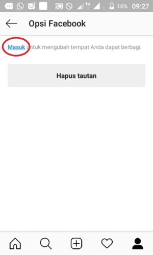Tampilan saat memulai login ke Facebook untuk ditautkan