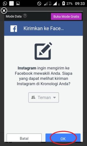 Tampilan saat mengatur "pemirsa" saat melakukan posting ke Facebook