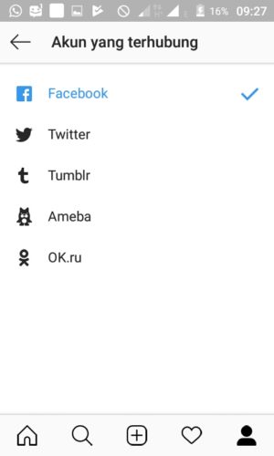 Tampilan saat akun Facebook telah berhasil tertaut ke Instagram