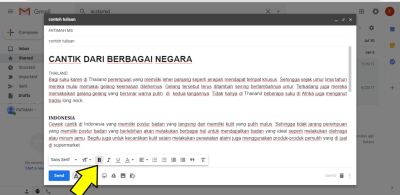 Pesan email menggunakan efek bold