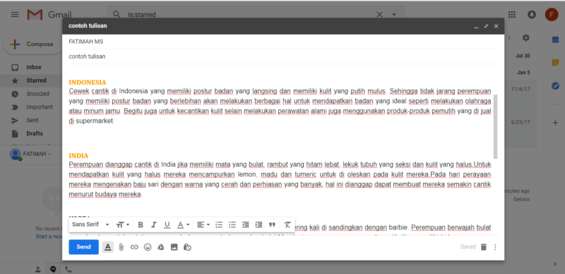 Email menggunakan efek text color