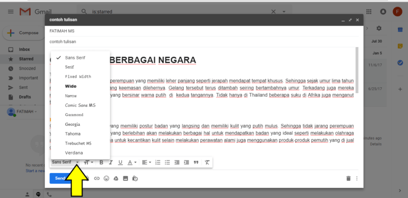 Pilihan format huruf gmail di destop