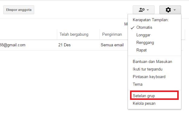 Cara membuat grup milis di Gmail dengan google group 9 Menu "Setelan grup" untuk membuka semua pengaturan grup
