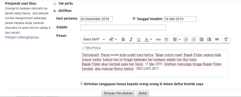 Contoh kalimat balasan email saat libur kerja