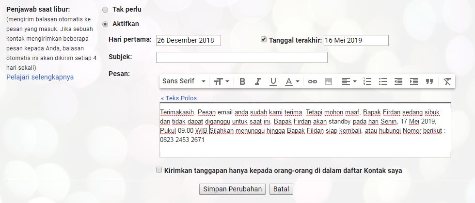 Contoh kalimat balasan email saat sedang sibuk