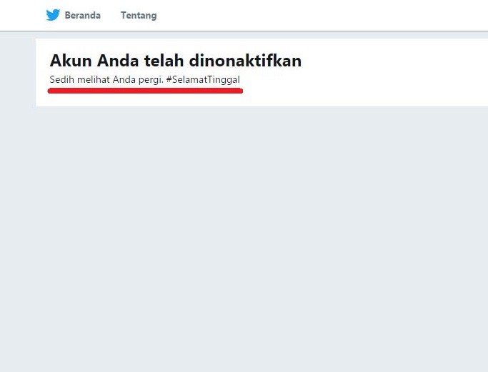 Ucapan selamat tinggal akan muncul ketika berhasil menghapus akun Twitter