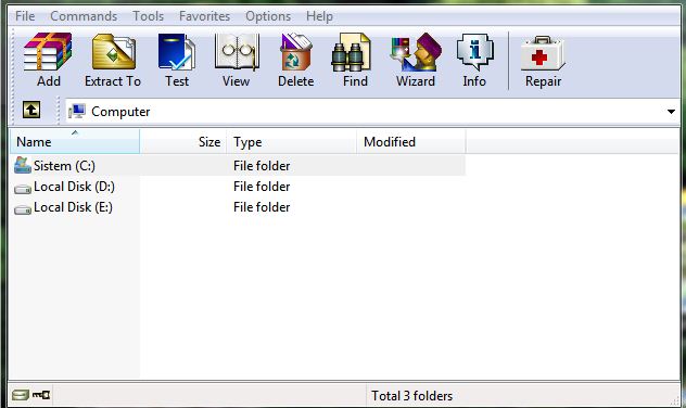Tampilan aplikasi Winrar