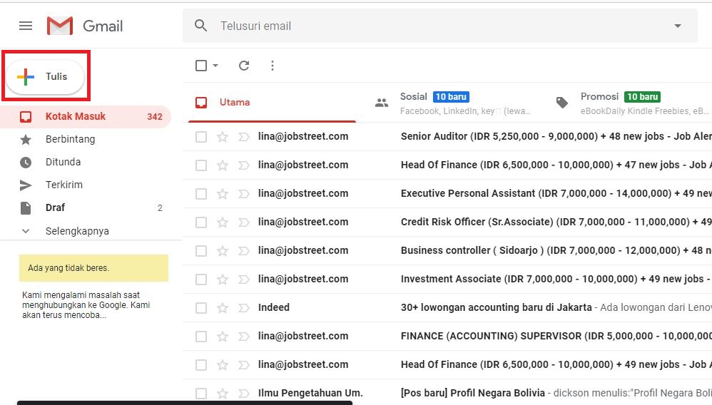 "Tulis" untuk memulai membuat pesan email