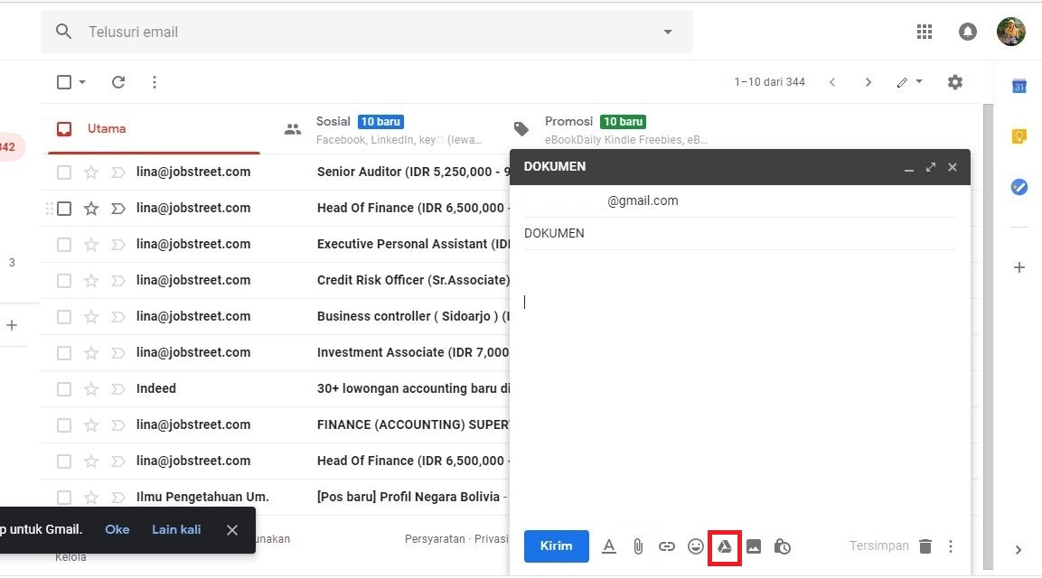 klik logo Google Drive untuk mengupload file