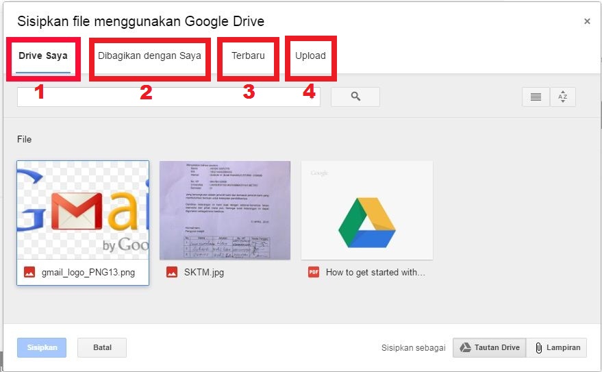 Tampilan halaman untuk mengupload file ke Google Drive