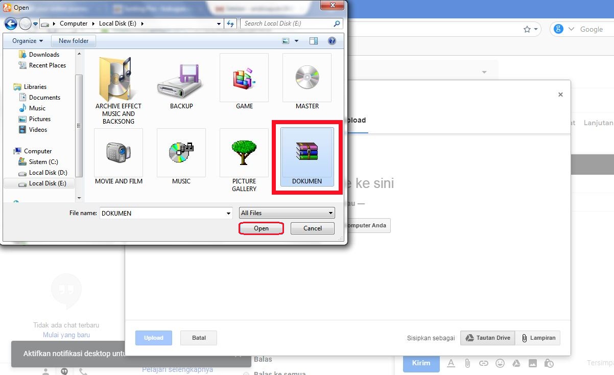 Memilih file yang akan diupload ke Goole Drive