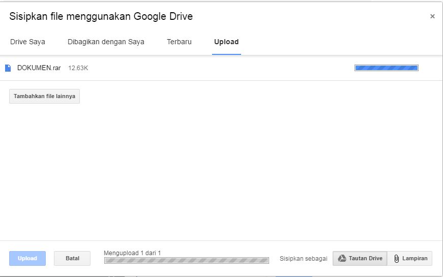 Proses uploadig file sedang berlangsung