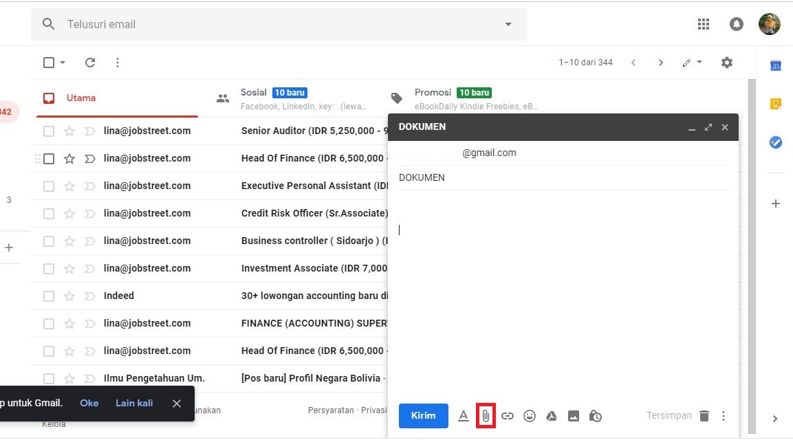 "Attachment file" untuk menambahkan file yang ingin dikirimkan