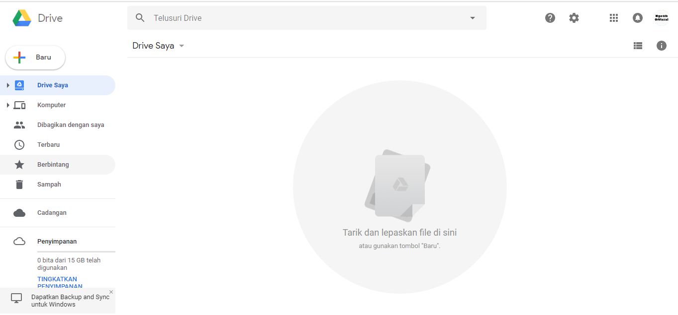 Tampilan Google Drive saat berhasil login