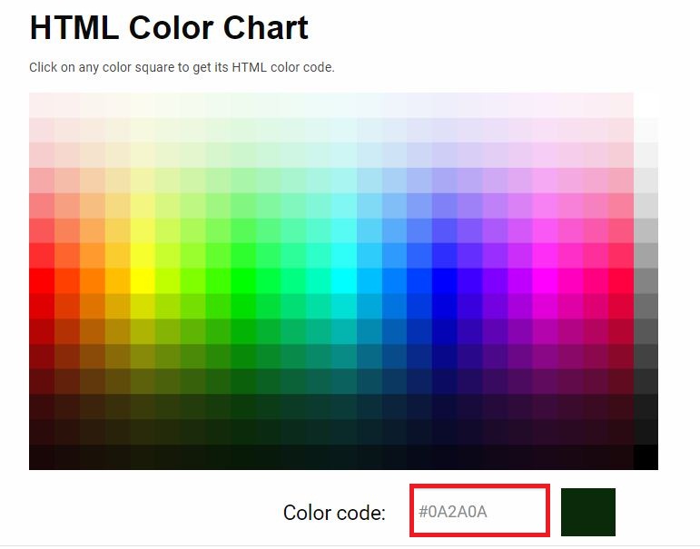 "HTML Color Chart" untuk memilih warna dan kode warna