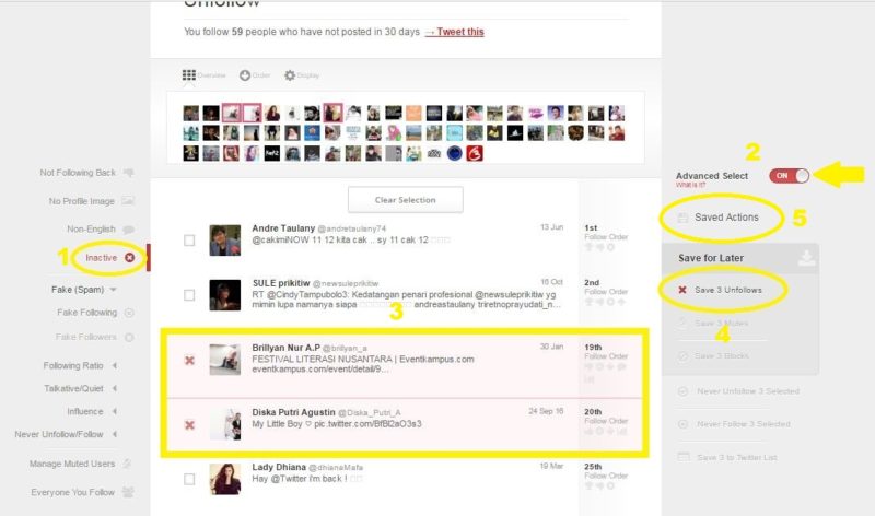 Tampilan saat akan unfollow akun Twitter melalui Managesplitter