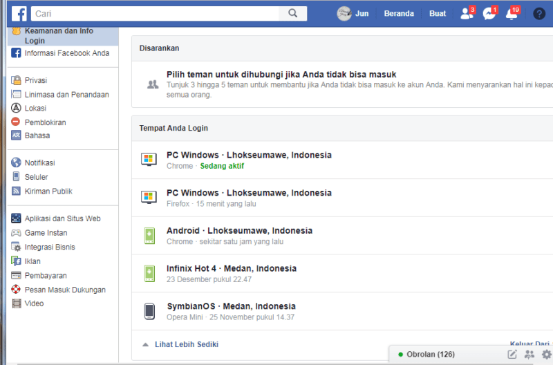 Tempat kamu login facebook