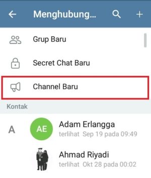 Pilih "Channel Baru" untuk membuat channel di Telegram