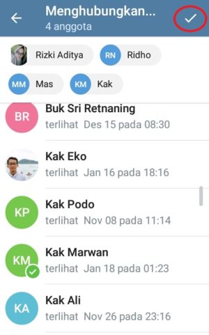 Memilih kontak untuk menjadi anggota Channel