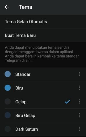 Tampilan tema default dari Telegram