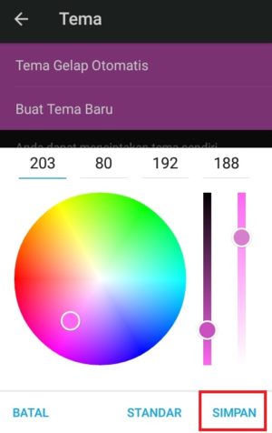 Memilih warna tema yang diinginkan