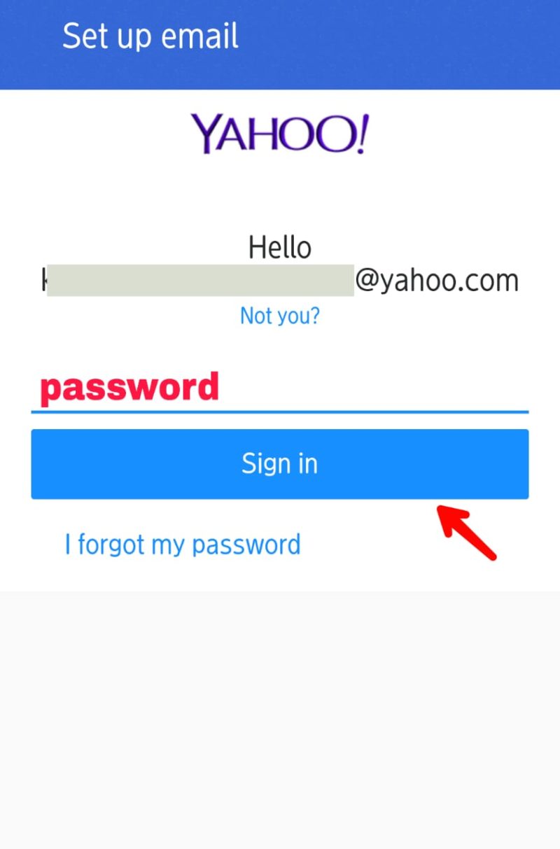 Gambar 2.4 Ketik alamat Email Yahoo, kemudian Password/sandi dan ketuk Sign in