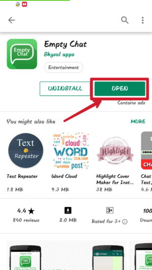 download, install dan buka aplikasi empty chat
