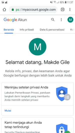 laman pengaturan my account di google