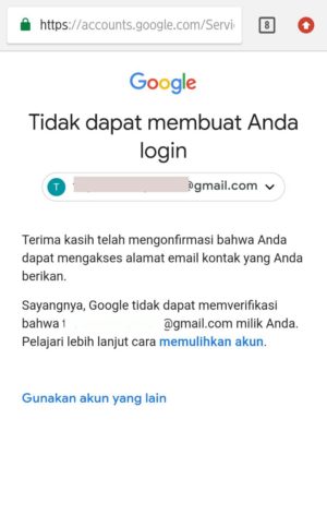 Gambar laman bahwa akun kamu tidak dapat diverifikasi