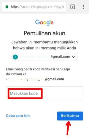 Cek email pemulihan kamu, copy dan paste kan ke kolom masukan kode