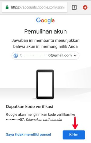 Kode verifikasi melalui nomor ponsel