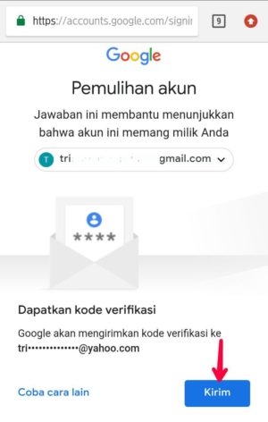 Kode verifikasi melalui email pemulihan