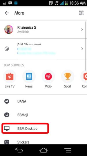 Cara menggunakan BlackBerry Messenger versi Web/Desktop 6 Tap menu BBM Desktop