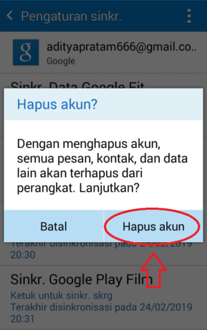 Tampilan konfirmasi hapus akun.