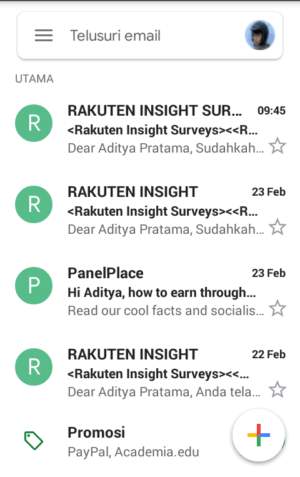 Tampilan ketika berhasil masuk gmail.