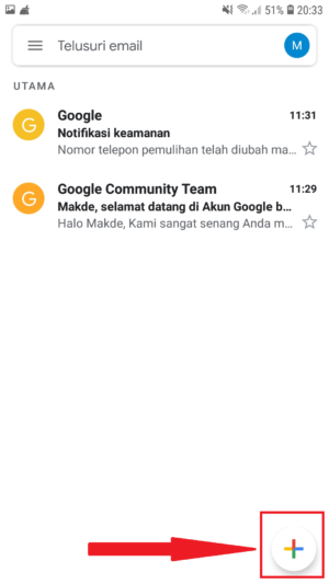 Untuk membuat pesan email tap icon +