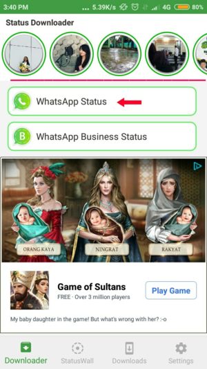 Jika status tidak ditemukan di bagian atas, silahkan pilih menu 'WhatsApp status'