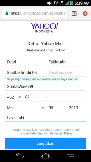 Contoh pengisian data diri