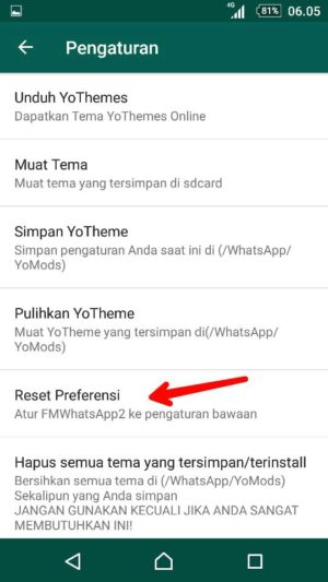 Tap reset preferences