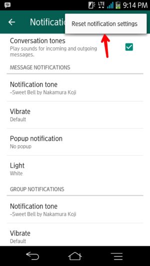 Tap reset notification setting